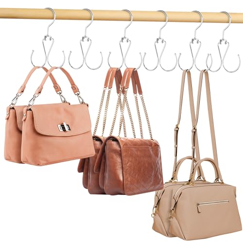 ZEDODIER 6 Pack Purse Hanger Bag Organizer for Closet Heavy Duty Rotatable Purse Holder with 12 Storage Capacity Bag Storage Rack for Purses Bags Backpacks Silver - Image 1