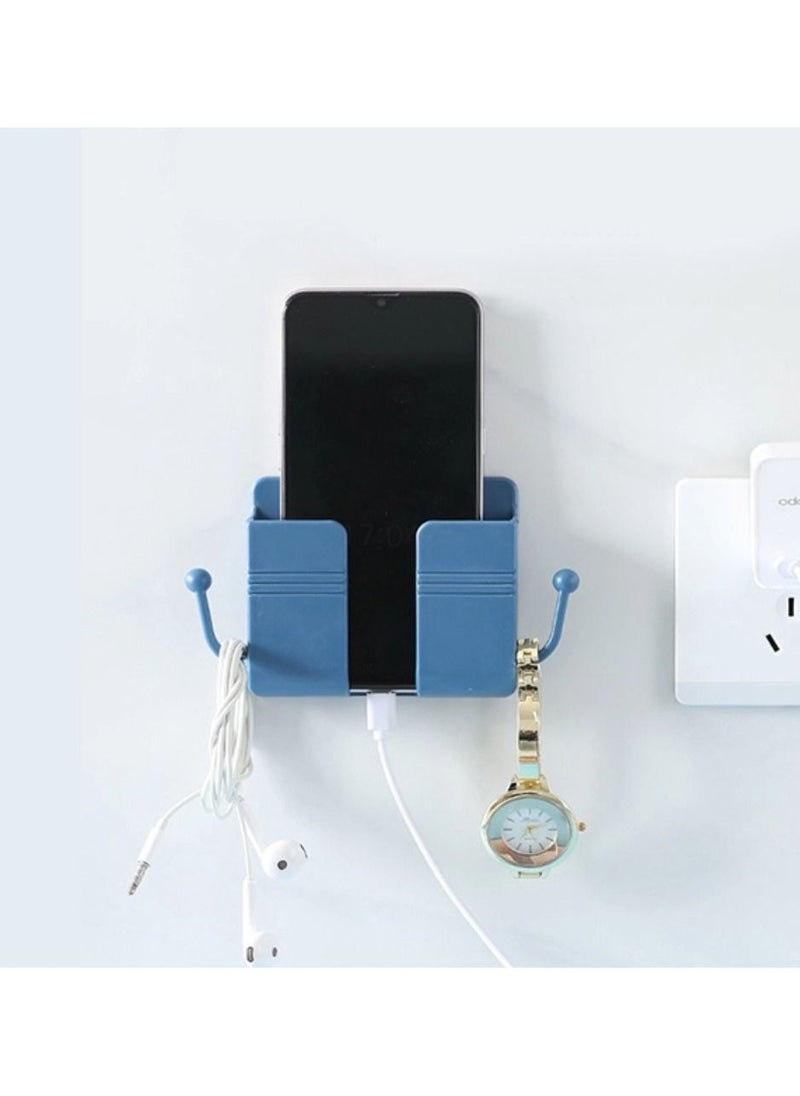 DIGI CORE - Wall Mount Phone Holder Phone Stand With Data Cable And Hooks Receiving Hole Multi Purpose Phone Charging Dock With Adhesive Phone Holder For Shower Compatible With iPhone And Android Blue - Image 1