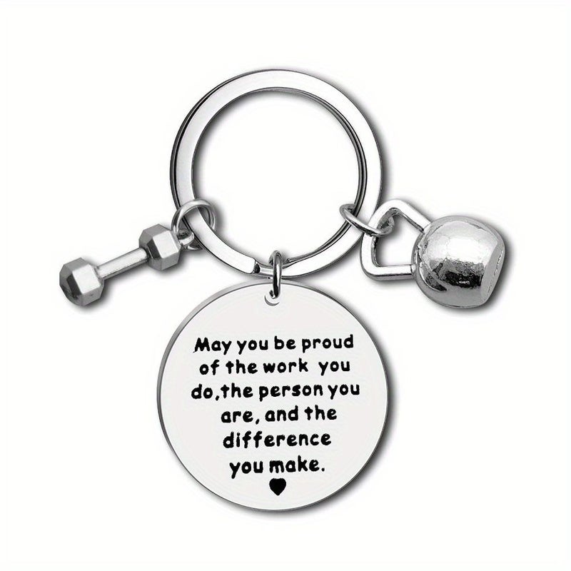 دمبل بيل stainless steel سلسلة مفاتيح هدية رياضية تحفيزية لعشاق اللياقة البدنية ومحبي الجيم لون فولاذي - Image 1