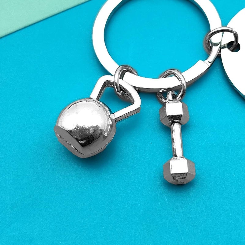 دمبل بيل stainless steel سلسلة مفاتيح هدية رياضية تحفيزية لعشاق اللياقة البدنية ومحبي الجيم لون فولاذي - Image 3