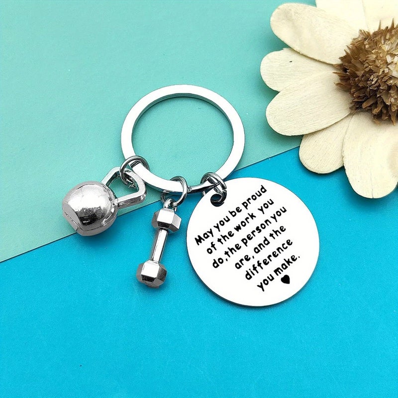 دمبل بيل stainless steel سلسلة مفاتيح هدية رياضية تحفيزية لعشاق اللياقة البدنية ومحبي الجيم لون فولاذي - Image 5
