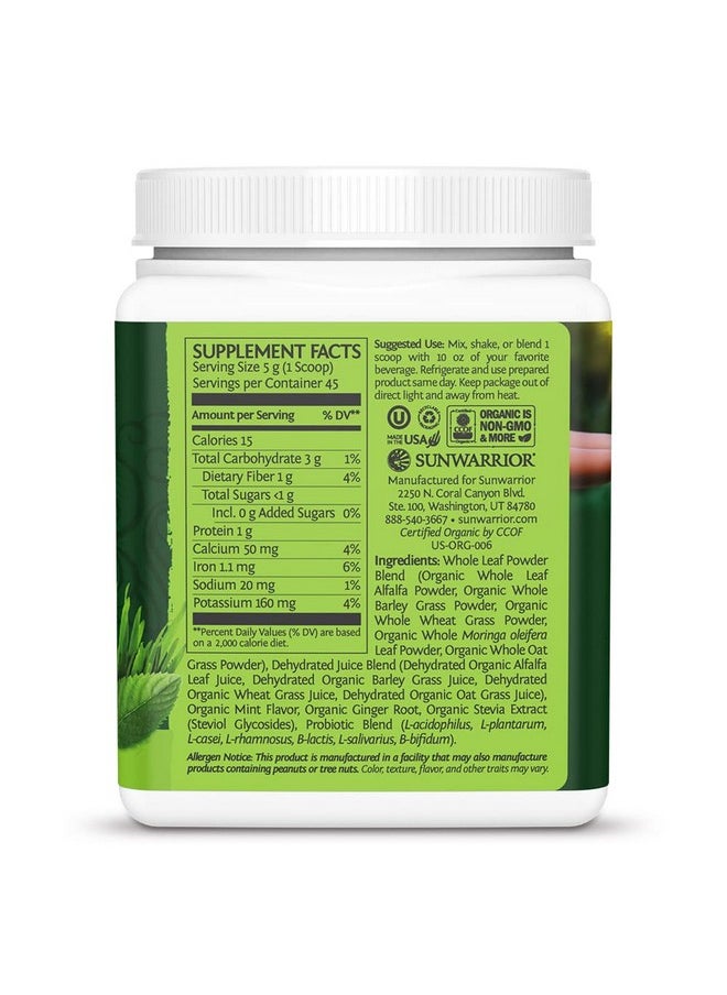 Sunwarrior Sunwarrior Vegan Organic Greens Probiotic Powder | 2 Billion CFU Probiotics Organic Raw Juice Soy Free Gluten Free Dairy Free Sugar Free Kosher | Mint 45 Servings | Ormus Supergreens  - Image 1