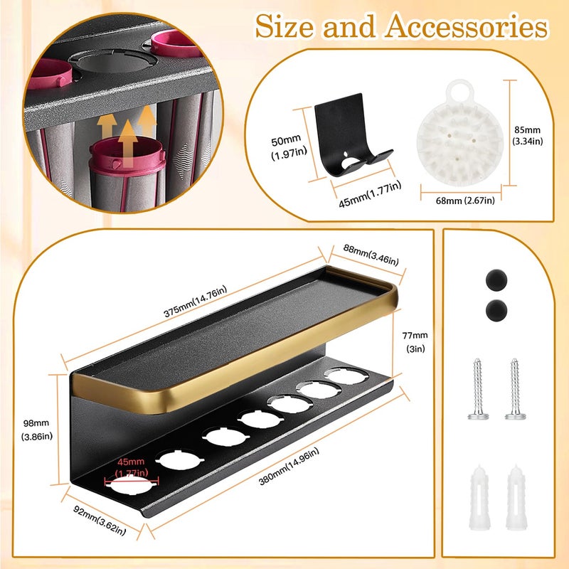 Yimerlen Airwrap Storage Holder Compatible with Dyson Airwrap Curling Iron Wall Mounted Storage Rack Holder for Home Organizer (with Comb) Gold - Image 2