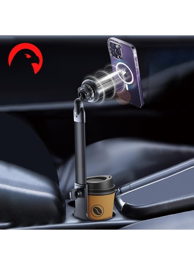 يوفو حامل جوال يوفو (YOUFO Y4897) 2 في 1 – قاعدة تثبيت كوب السيارة، تصميم تلسكوبي معدني، دعم MagSafe، ذراع قابل للتمدد حتى 12 بوصة. - Image 2