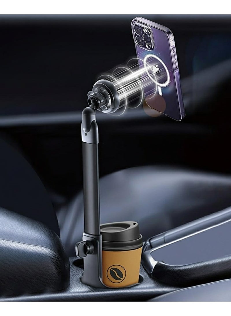 YOUFO Y4897 2-in-1 Magnetic Phone Holder – Car Cup Holder Base, Telescopic Metal Design, MagSafe Ready, Stretches up to 12 Inches. - Image 2