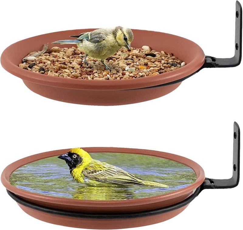 BIRDSHALA Pack of 2 Bird Feeder for Water & Seed Bird Bath Trey for Balcony, Garden, Trees & Wall mounting, Attracting Wild Birds - Image 1