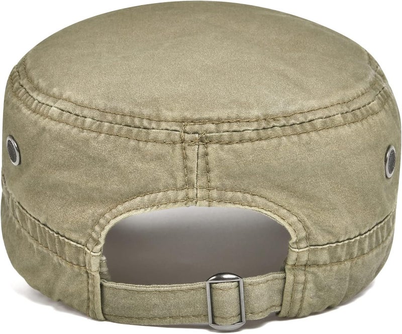 VOBOOM Washed Cotton Military Cadet Army Caps Unique Design Vintage Flat Top Hat - Image 5