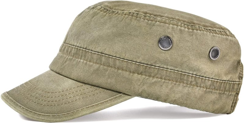 VOBOOM Washed Cotton Military Cadet Army Caps Unique Design Vintage Flat Top Hat - Image 3
