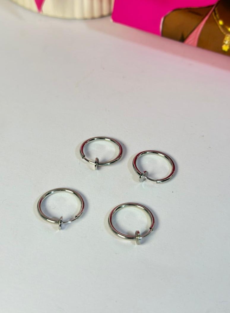 Retractable Clip On Earrings Non Piercing Fake Ear Ring Hoop for Women Men Without Ear Holes Cartilage Clip Cuff silver color (4PCS) - Image 1