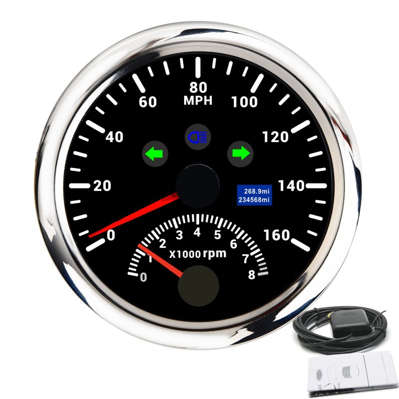 KAOLALI 85mm GPS Speedometer 0160MPH with Tachometer Gauge 08000RPM for Car Boat Motorcycle Marine Truck Speed Meter