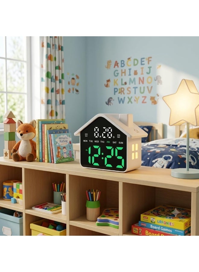 LED Digital Alarm Clock with Ambient Lighting – Large Display for Time, Date, and Day – Modern Home Design – Table Clock for Bedroom and Office – Dual Alarm with Decorative Night Light (White, Green) - Image 3