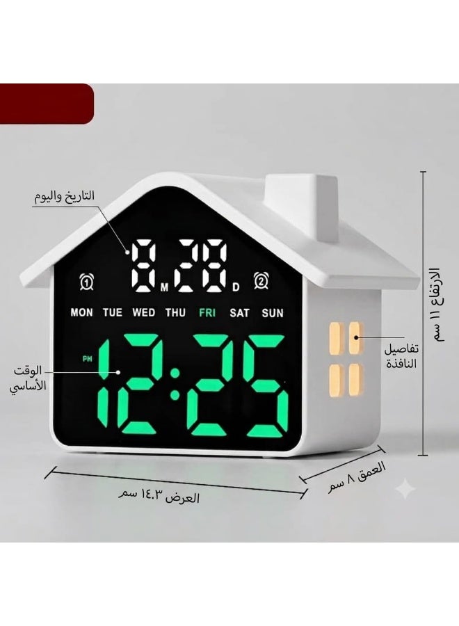LED Digital Alarm Clock with Ambient Lighting – Large Display for Time, Date, and Day – Modern Home Design – Table Clock for Bedroom and Office – Dual Alarm with Decorative Night Light (White, Green) - Image 2