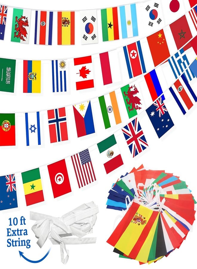 CrysGuard 100 Countries String Flag Banner Set- 82Ft International World Flags Bunting Durable Mini Polyester Flags for Party Decorations, Classroom, Sports Events, Olympics, World Cup & Cultural Festival Decor - Image 1