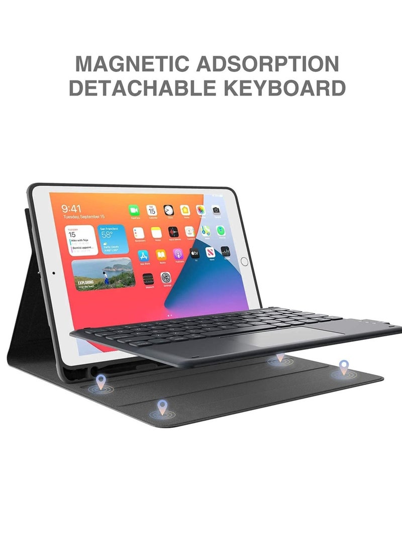 لوحة مفاتيح iPad الجيل التاسع، لوحة مفاتيح لجهاز iPad الجيل الثامن/الجيل السابع مقاس 10.2 بوصة، لوحة تتبع ذكية، لاسلكية قابلة للفصل مع حامل قلم، حافظة لوحة مفاتيح بحامل قابل للطي لجهاز iPad الجيل التاسع/الثامن/السابع مقاس 10.2 بوصة، أسود - Image 4