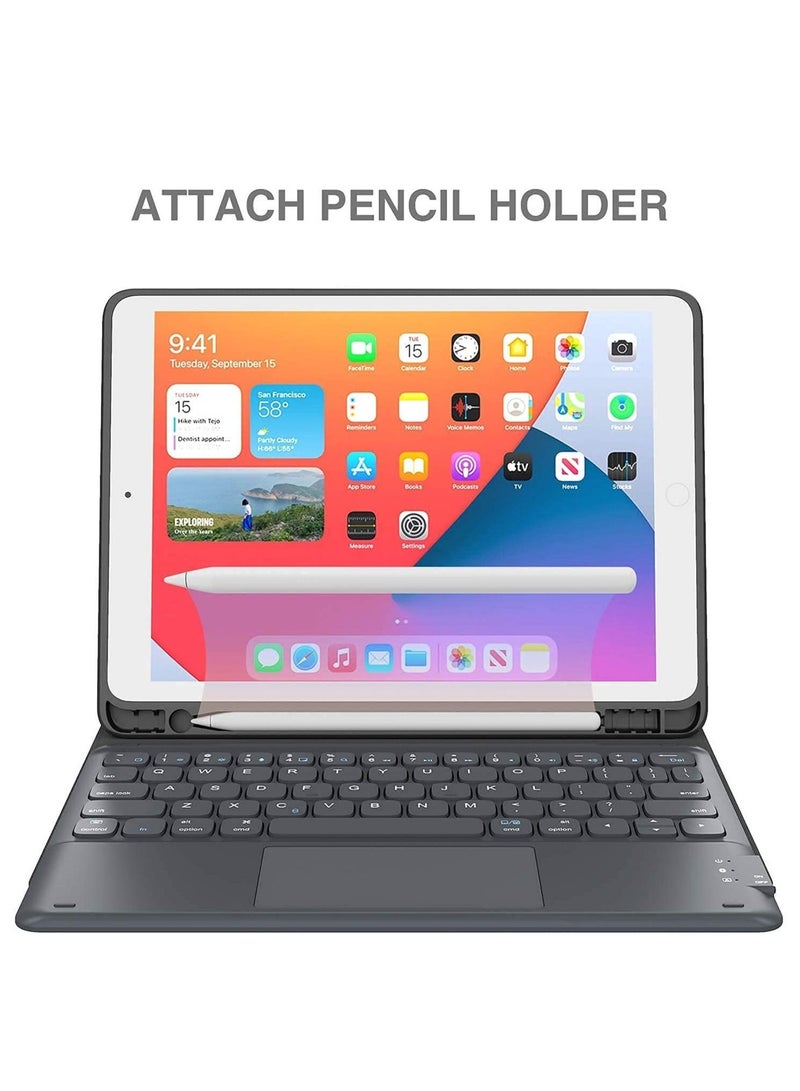 لوحة مفاتيح iPad الجيل التاسع، لوحة مفاتيح لجهاز iPad الجيل الثامن/الجيل السابع مقاس 10.2 بوصة، لوحة تتبع ذكية، لاسلكية قابلة للفصل مع حامل قلم، حافظة لوحة مفاتيح بحامل قابل للطي لجهاز iPad الجيل التاسع/الثامن/السابع مقاس 10.2 بوصة، أسود - Image 3