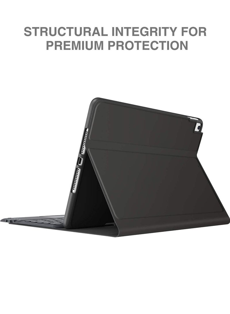 لوحة مفاتيح iPad الجيل التاسع، لوحة مفاتيح لجهاز iPad الجيل الثامن/الجيل السابع مقاس 10.2 بوصة، لوحة تتبع ذكية، لاسلكية قابلة للفصل مع حامل قلم، حافظة لوحة مفاتيح بحامل قابل للطي لجهاز iPad الجيل التاسع/الثامن/السابع مقاس 10.2 بوصة، أسود - Image 2