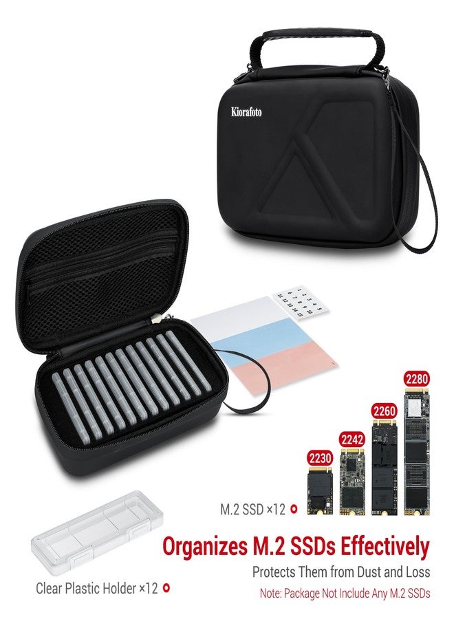 Kiorafoto EVA PU M.2 SSD Holder with 12 Clear M.2 NVMe Cases for 2280/2260/2242/2230 SSDs, Water-Resistant & Shockproof with Zipper Pocket & Carry Handle - Image 2