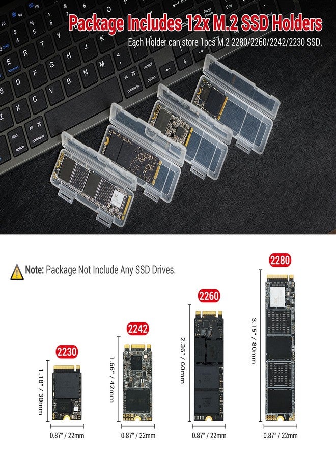 Kiorafoto EVA PU M.2 SSD Holder with 12 Clear M.2 NVMe Cases for 2280/2260/2242/2230 SSDs, Water-Resistant & Shockproof with Zipper Pocket & Carry Handle - Image 3