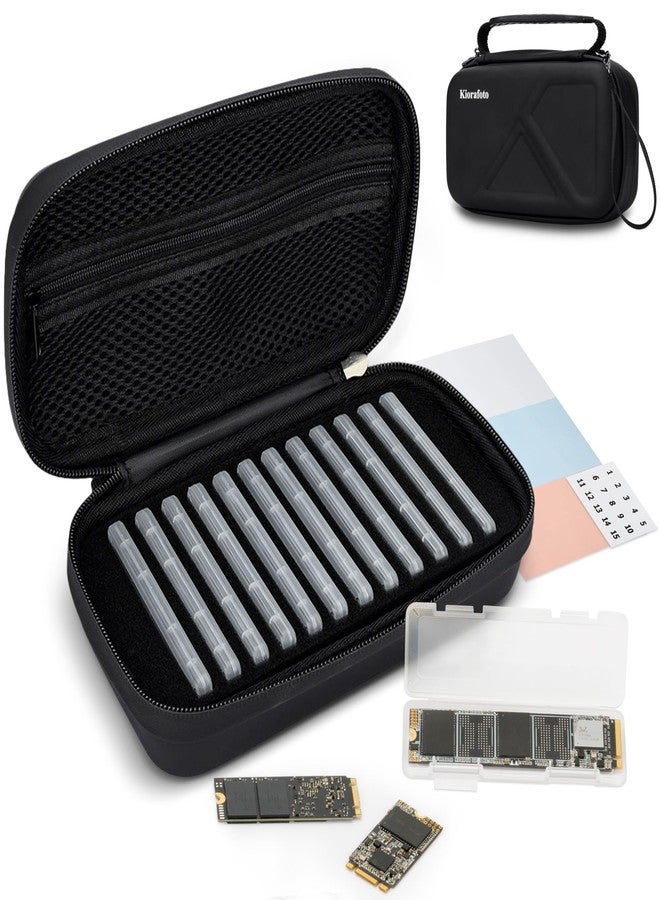 Kiorafoto EVA PU M.2 SSD Holder with 12 Clear M.2 NVMe Cases for 2280/2260/2242/2230 SSDs, Water-Resistant & Shockproof with Zipper Pocket & Carry Handle - Image 1