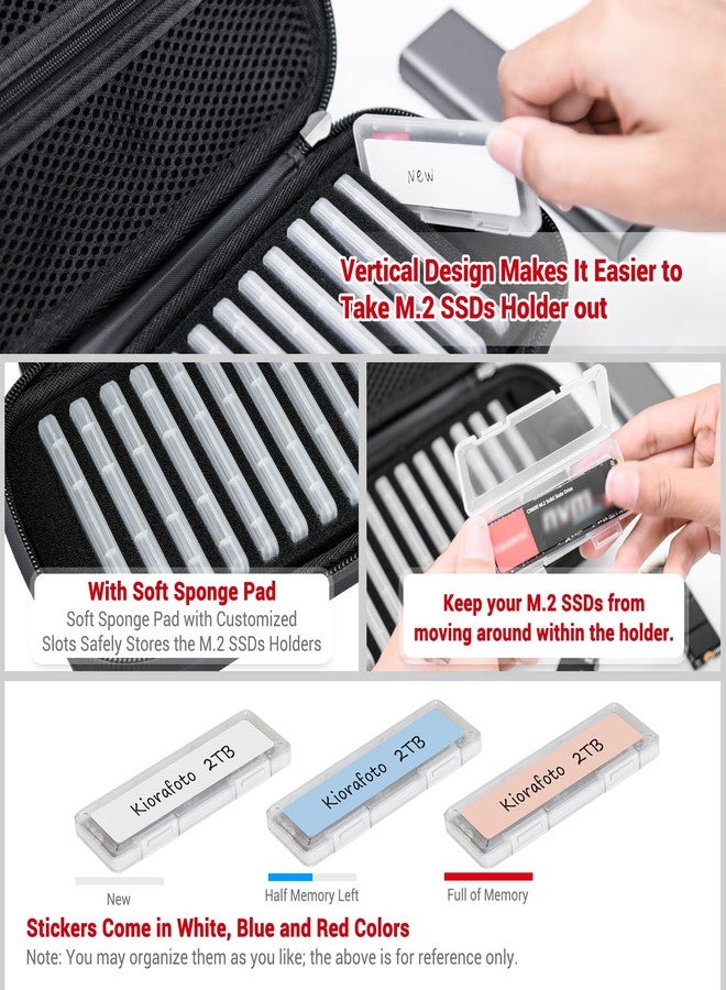 Kiorafoto EVA PU M.2 SSD Holder with 12 Clear M.2 NVMe Cases for 2280/2260/2242/2230 SSDs, Water-Resistant & Shockproof with Zipper Pocket & Carry Handle - Image 4