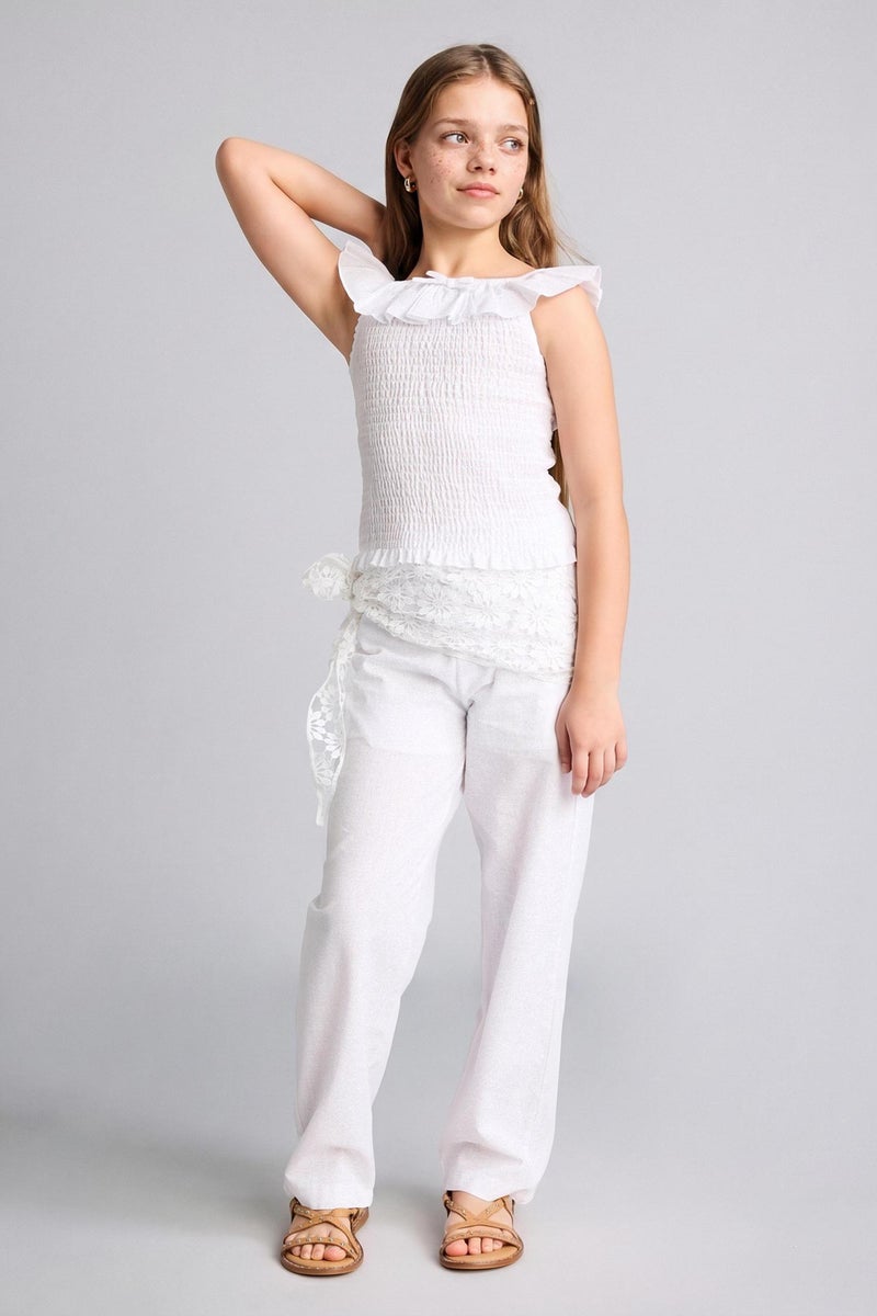 DeFacto White Girl Girl Barrel Fit White Poplin Trousers Casual - Image 3