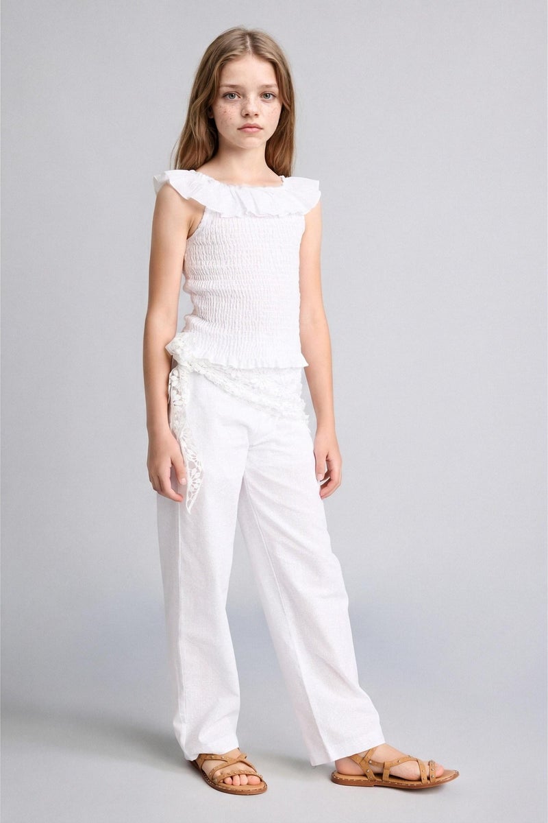 DeFacto White Girl Girl Barrel Fit White Poplin Trousers Casual - Image 2