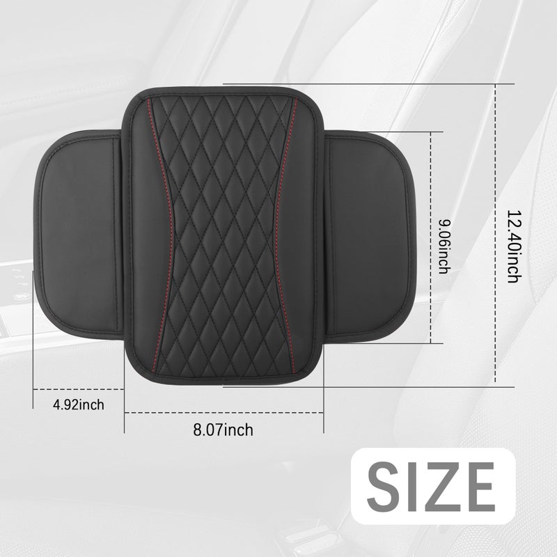 IHOTDER Patchwork Leather Center Console Covers for Cars,Upgraded Arm Rest Cover for Car with Side Storage Pocket for Car Seat Organizer,Middle Console Cover Stylish Car Decoration (Black) - Image 2