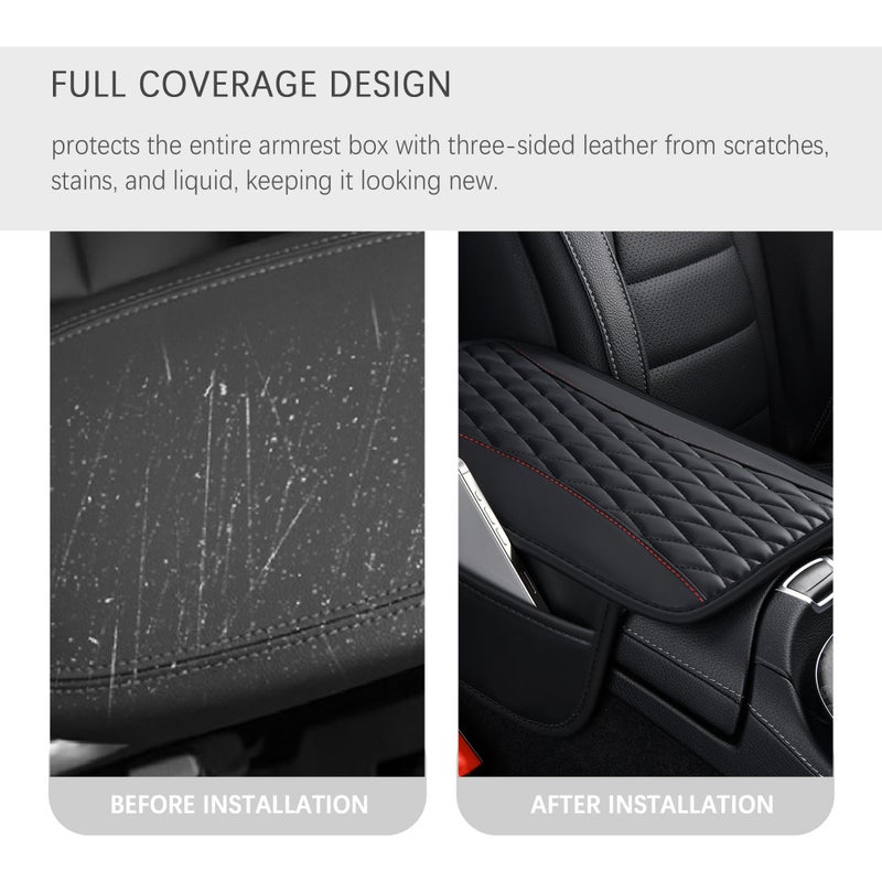IHOTDER Patchwork Leather Center Console Covers for Cars,Upgraded Arm Rest Cover for Car with Side Storage Pocket for Car Seat Organizer,Middle Console Cover Stylish Car Decoration (Black) - Image 4