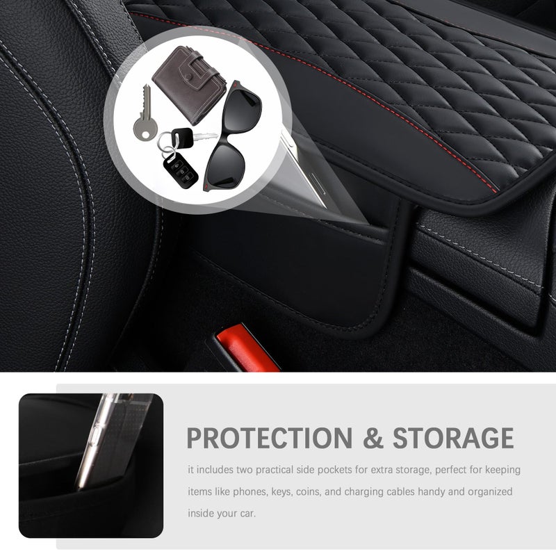 IHOTDER Patchwork Leather Center Console Covers for Cars,Upgraded Arm Rest Cover for Car with Side Storage Pocket for Car Seat Organizer,Middle Console Cover Stylish Car Decoration (Black) - Image 5