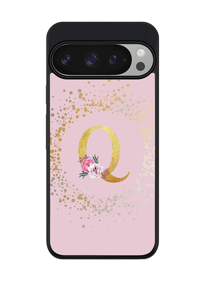 Stylizedd For Google Pixel 9 Pro Case,Slim fit Camera Protection, Shockproof Thin Phone cover - Custom Monogram Floral - Q (Pink )  - Image 1