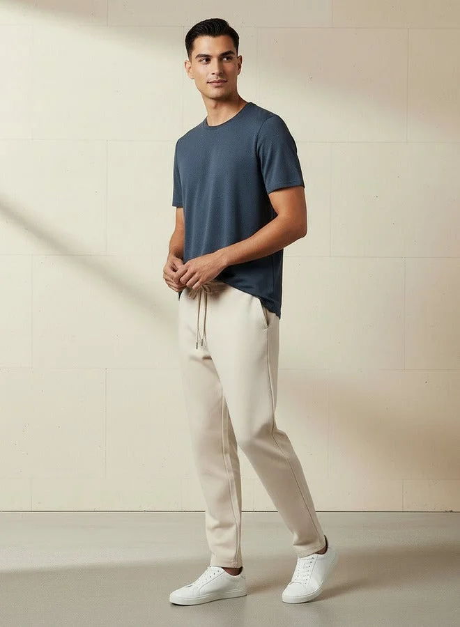 ايكونيك Iconic Men Slim Fit Crew Neck Short Sleeves Popcorn Textured T-shirt