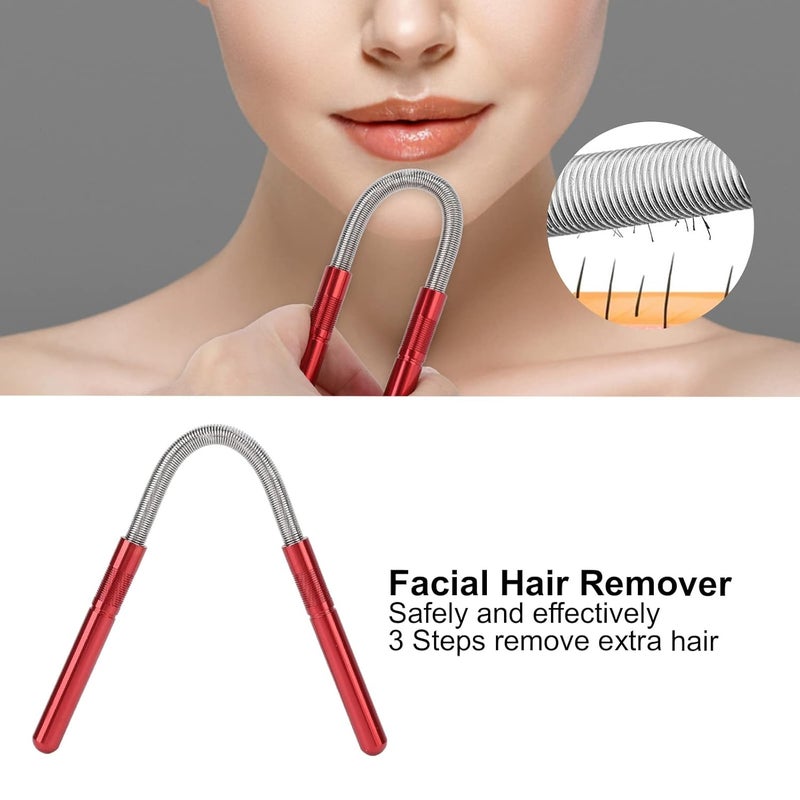 كلاراكو أداة إزالة شعر الوجه من الفولاذ المقاوم للصدأ، 3 ألوان، أداة تجميل شعر الوجه بالخيط الزنبركي للوجه والشفة العليا والذقن والخدين (أحمر) - Image 2