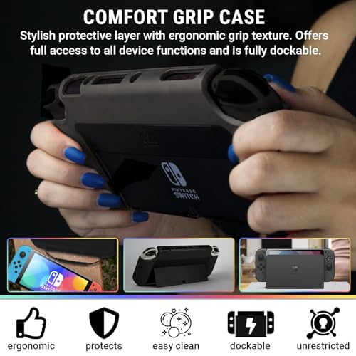Orzly Switch Accessories Bundle - Orzly Essentials Pack for Nintendo switch OLED Case & Screen Protector , Grip Case, Games Holder, Headphones - Classic Black Edition - Image 3