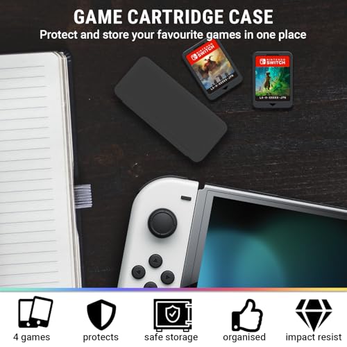 Orzly Switch Accessories Bundle - Orzly Essentials Pack for Nintendo switch OLED Case & Screen Protector , Grip Case, Games Holder, Headphones - Classic Black Edition - Image 5