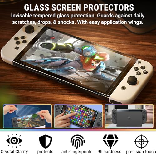 Orzly Switch Accessories Bundle - Orzly Essentials Pack for Nintendo switch OLED Case & Screen Protector , Grip Case, Games Holder, Headphones - Classic Black Edition - Image 4