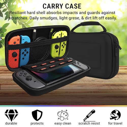 Orzly Switch Accessories Bundle - Orzly Essentials Pack for Nintendo switch OLED Case & Screen Protector , Grip Case, Games Holder, Headphones - Classic Black Edition - Image 2