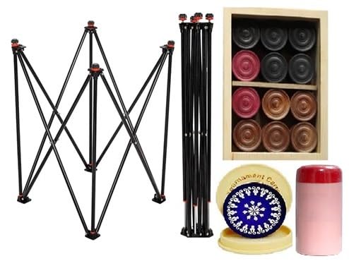 TS Playy Heavy-Duty Iron Adjustable & Foldable Carrom Stand – Extra Wide, Sturdy Design for 32", 33", 35" & Club Carrom Boards | Includes Carrom Coins, Striker & Powder (Black) - Image 1