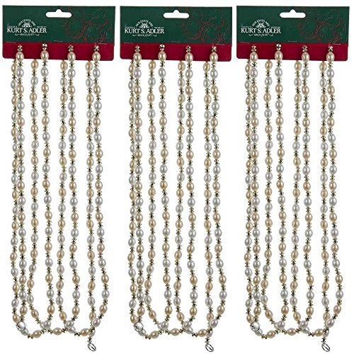 Kurt Adler 3 Gold  Ivory Christmas Beaded Garland Sets 9 Feet Lengths