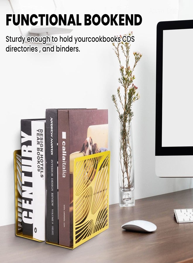 NiHome Bookends Decorative Book Ends Metal Gold Bookends for Shelves, Book Ends to Hold Books Heavy Duty, Bookshelf Decor for Home Office Library Geometric Decor - Image 3