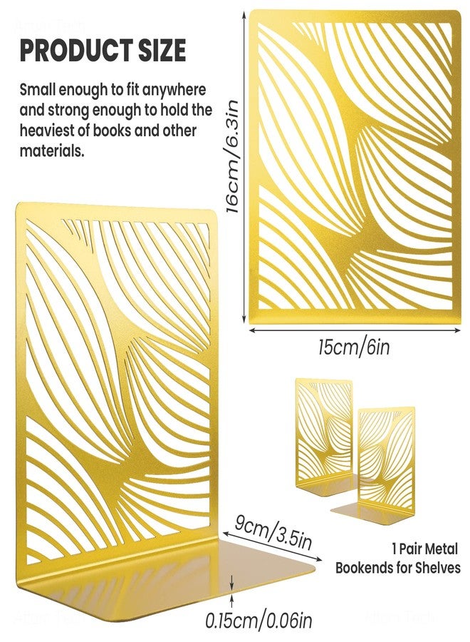 NiHome Bookends Decorative Book Ends Metal Gold Bookends for Shelves, Book Ends to Hold Books Heavy Duty, Bookshelf Decor for Home Office Library Geometric Decor - Image 2