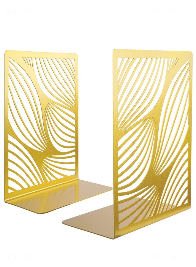 NiHome Bookends Decorative Book Ends Metal Gold Bookends for Shelves, Book Ends to Hold Books Heavy Duty, Bookshelf Decor for Home Office Library Geometric Decor - Image 1