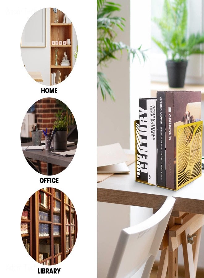 NiHome Bookends Decorative Book Ends Metal Gold Bookends for Shelves, Book Ends to Hold Books Heavy Duty, Bookshelf Decor for Home Office Library Geometric Decor - Image 5