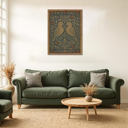 AKWISH Framed Lovebirds Canvas Wall Art, Vintage Botanical Blue Rustic Wall Decor, Farmhouse Birds Botanical Pictures Prints, Nature Painting Artwork Aesthetic for Living Room Bedroom – 16x24 inch - Image 4