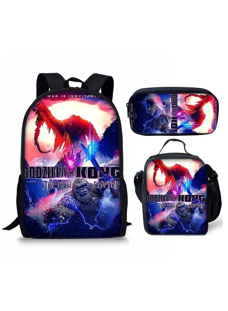 Godzilla New Godzilla Student Backpack Three-piece Set 29*16*42cm