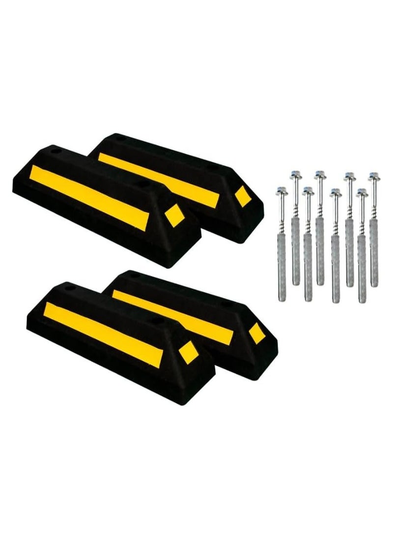 BERRY Berry 57CM Wheel Stopper – Heavy Duty Rubber Parking Blocks with Yellow Strips for Car Parking Areas | Set of 4 Black Wheel Stoppers  - Image 1