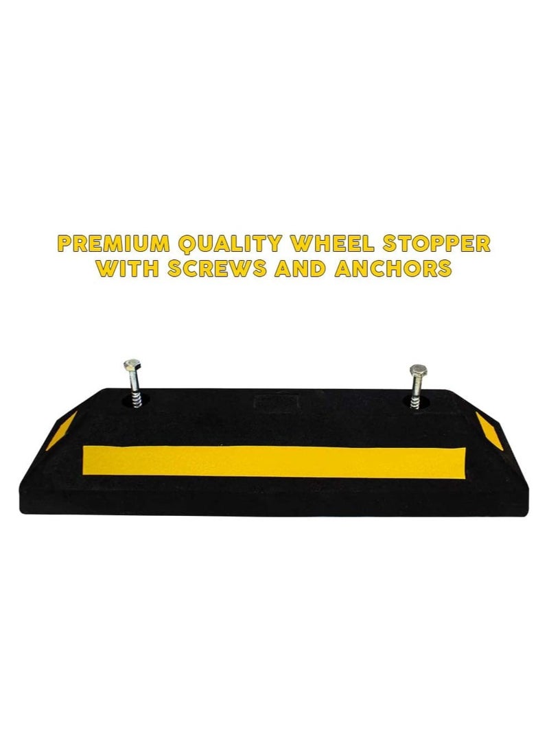 BERRY Berry 57CM Wheel Stopper – Heavy Duty Rubber Parking Blocks with Yellow Strips for Car Parking Areas | Set of 4 Black Wheel Stoppers  - Image 3