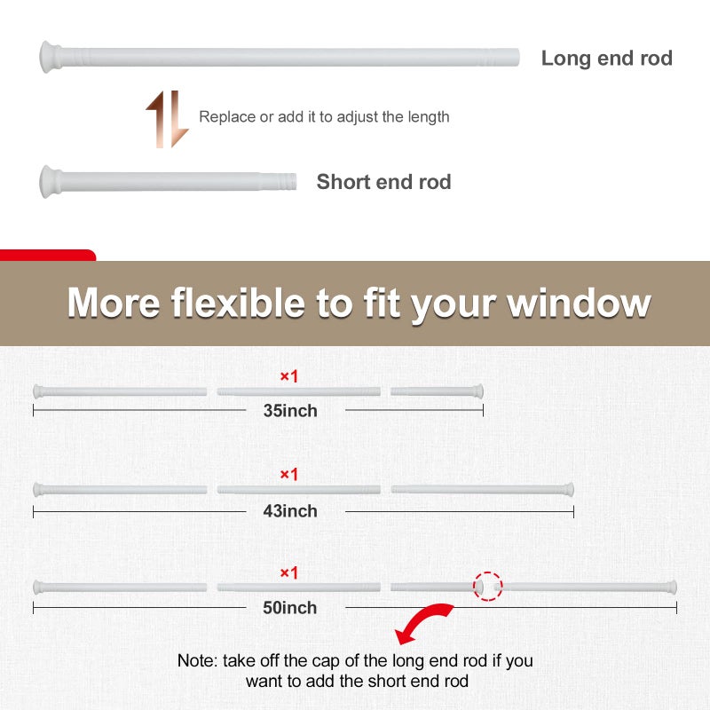 LAKEROD White Curtain Rods for Windows 28 to 50 Inch - 5/8â€ Heavy Duty Curtain Rods Set,Decorative Cafe Drapery Rods with Brackets - Matte Rustic - Image 5