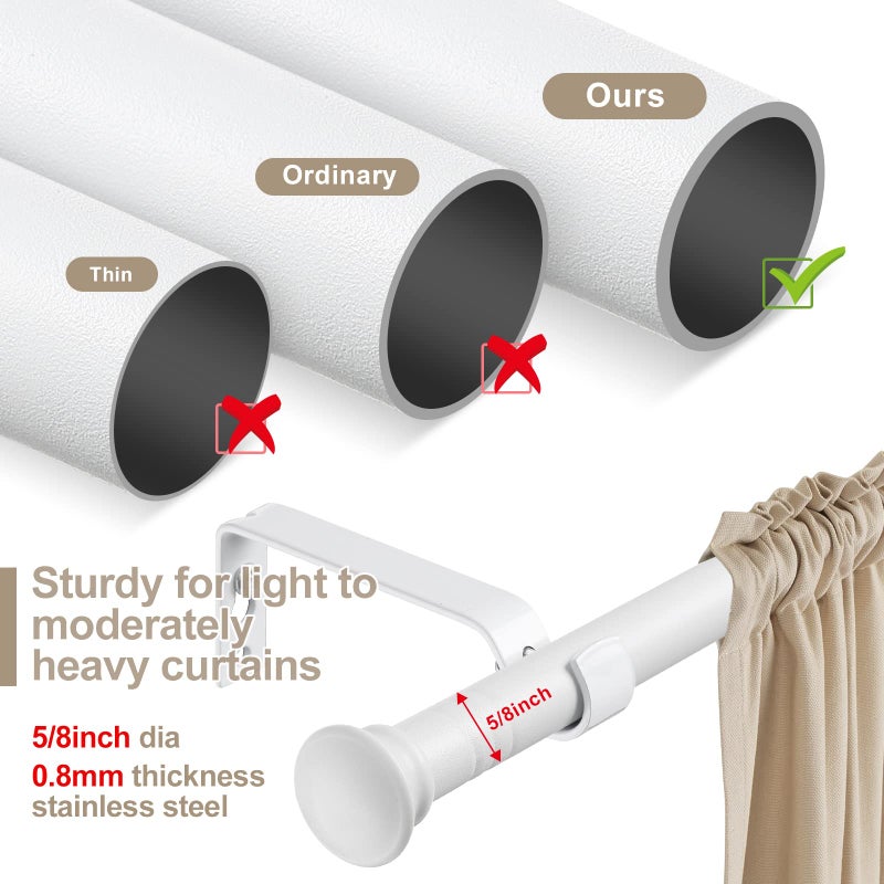 LAKEROD White Curtain Rods for Windows 28 to 50 Inch - 5/8â€ Heavy Duty Curtain Rods Set,Decorative Cafe Drapery Rods with Brackets - Matte Rustic - Image 2