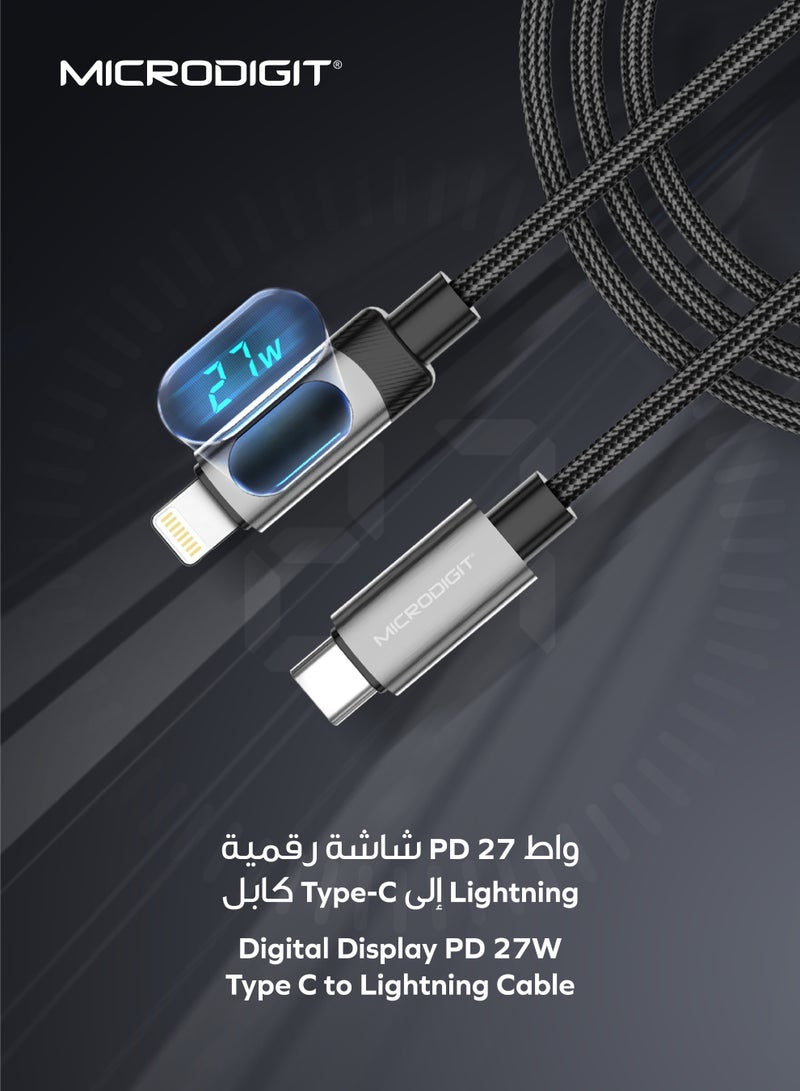 ميكرو ديجيت كابل بريميوم PD نوع C إلى لايتنينغ 27W كابل شحن سريع، نقل بيانات أسرع، 3.1A، 1.2M، كابل مضفر من النايلون مع شاشة رقمية - Image 3