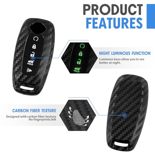 WORCAS 2 Pcs Key Fob Case Carbon Fiber Pattern Silicone Cover Compatible with Nissan Rogue Altima Maxima Muran Pathfinder Sentra Armada Titan Frontier Versa Leaf Frontie 5 Button Keyless Entry Remote - Image 3